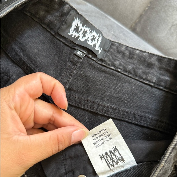 Cool The SPOOKY Black Distressed Jeans White Screen Printed Graphics - Picture 10 of 10